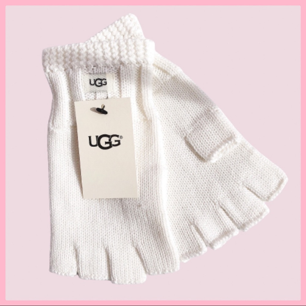 Ugg W Ivory Knit Fingerless Glove With Cuff OS NWT